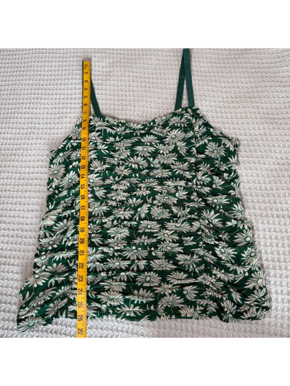 NWT Torrid Mesh Cropped Shirred Cami Tank Top Womens 2X Green White Floral Shirt - Picture 8 of 8